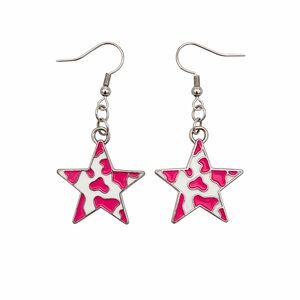 NEW | Pink Cow Print Star Dangle Earrings